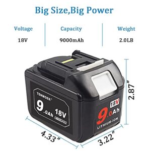 TENMOER 18V 9.0Ah BL1890 Replacement Battery Compatible with Makita Battery BL1830B BL1860B with Digital Display