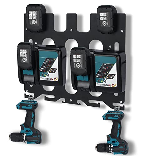 DITKOK 3 in 1 Wall Mount Shelf for Makita Battery, Holder for Makita DC18RC DC18RD Charger, Hanger for Cordless Drill Driver, Cordless Drill Charging Station