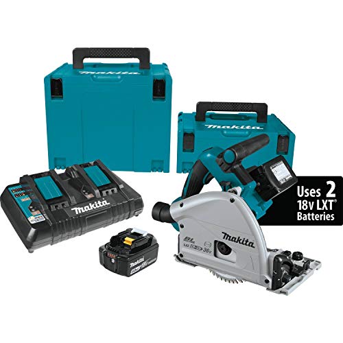 Makita XPS01PTJ 18-Volt X2 LXT Lithium-Ion (36V) Brushless Cordless 6-1/2 inch Plunge Circular Saw Kit (5.0Ah) with 199140-0 39 inch Guide Rail