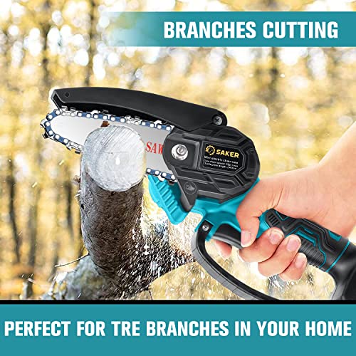 Saker Mini Chainsaw,Portable Electric Best Chainsaw Cordless,Small Handheld Chain Saw Pruning Shears Chainsaw for Tree Branches, Courtyard and Garden(SAKER MINI CHAINSAW + 2 BATTERIES)