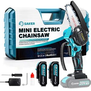 saker mini chainsaw,portable electric best chainsaw cordless,small handheld chain saw pruning shears chainsaw for tree branches, courtyard and garden(saker mini chainsaw + 2 batteries)