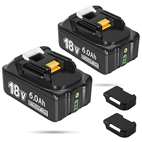 6.0Ah Replace for Makita 18V Battery BL1860B, Ultra High Capcaity Compatible with Makita 18 Volt Lithium Battery BL1850 BL1850B BL1840 BL1840B BL1830 BL1830B BL1815B with Battery Holder 2 Pack, Black