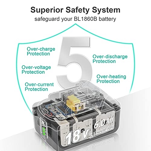 6.0Ah Replace for Makita 18V Battery BL1860B, Ultra High Capcaity Compatible with Makita 18 Volt Lithium Battery BL1850 BL1850B BL1840 BL1840B BL1830 BL1830B BL1815B with Battery Holder 2 Pack, Black