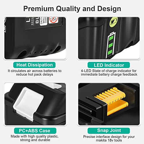 6.0Ah Replace for Makita 18V Battery BL1860B, Ultra High Capcaity Compatible with Makita 18 Volt Lithium Battery BL1850 BL1850B BL1840 BL1840B BL1830 BL1830B BL1815B with Battery Holder 2 Pack, Black