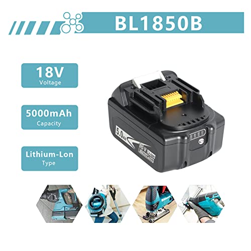 2Packs Upgraded 5.0Ah 18V BL1850B with LED Replacement Lithium-ion Battery Compatible with Makita 18 Volt Battery for Compatible Makita 18V Lithium-Ion Cordless Power Tools