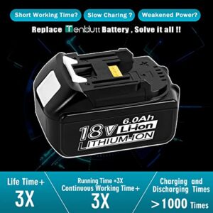 TenHutt 【Upgrade Current Protection】 6.0Ah 18V Lithium-Ion Replacement Battery for Makita 18V LXT Battery Compatible with BL1830 BL1840 BL1850 BL1860 BL1815 BL1860B Cordless Power Tools