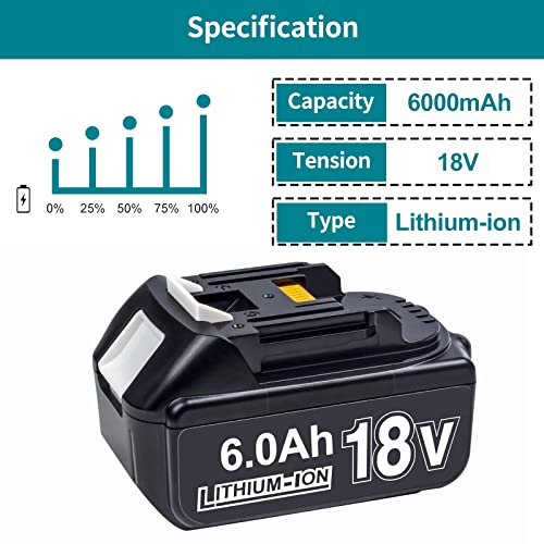 DTK 2Packs 6.0Ah Battery Replacement for Makita 18V Battery BL1860B BL1850B BL1840B BL1830B BL1820B