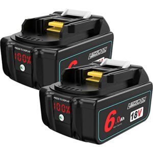 DKSIDKN 2Pack 18V 6.0Ah BL1860 Lithium-Ion Replacement Battery Compatible with Makita BL1830B BL1860B BL1840B BL1815 LXT-400 18Volt Cordless Tools with LED Indicator