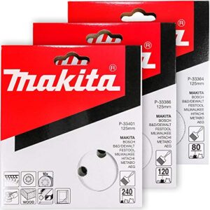 makita 30 piece – multi grit sanding disc set for 5″ random orbit sanders – for wood, metal & plastic – 80, 120 & 240 grit | 8 hole hook-and-loop sandpaper