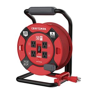 craftsman retractable extension cord reel 50 ft. with 4 outlets & heavy duty 14awg sjtw cable