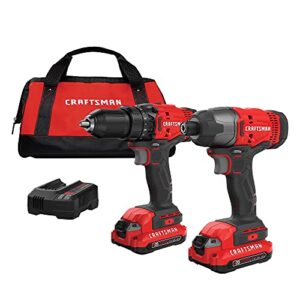 craftsman v20 max cordless drill and impact driver, power tool combo kit with 2 batteries and charger (cmck200c2am)