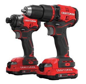 craftsman v20 max cordless drill and impact driver, power tool combo kit with 2 batteries and charger (cmck210c2)