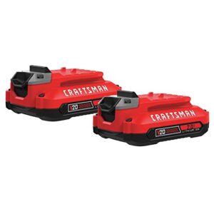 craftsman v20 lithium ion battery, 2.0-amp hour, 2 pack (cmcb202-2) , red