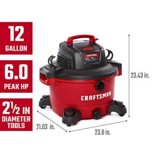 CMXEVBE17594 CRAFTSMAN 17594 12 Gallon 6 Peak HP Wet/Dry Vac, Portable Shop Vacuum with Attachments Red and Black