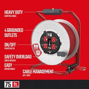 CRAFTSMAN Contractor Edition Retractable Extension Cord Reel 75 Ft. With 4 Outlets & Heavy Duty 12AWG SJTW Cable