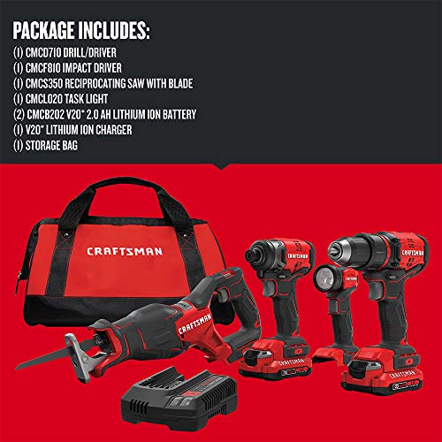 CRAFTSMAN V20 Power Tool Combo Kit, Cordless Power Tool Set, 4-Tool (CMCK420D2)