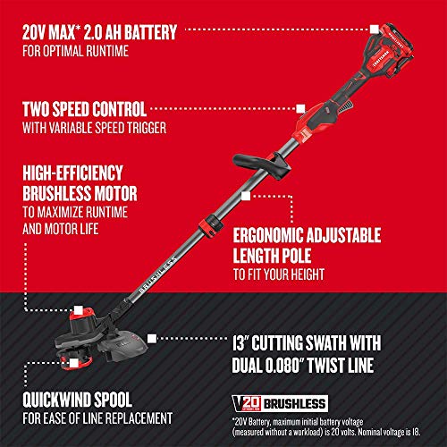 CRAFTSMAN V20* WEEDWACKER® Cordless String Trimmer with Quickwind™, 13-Inch (CMCST920D2)