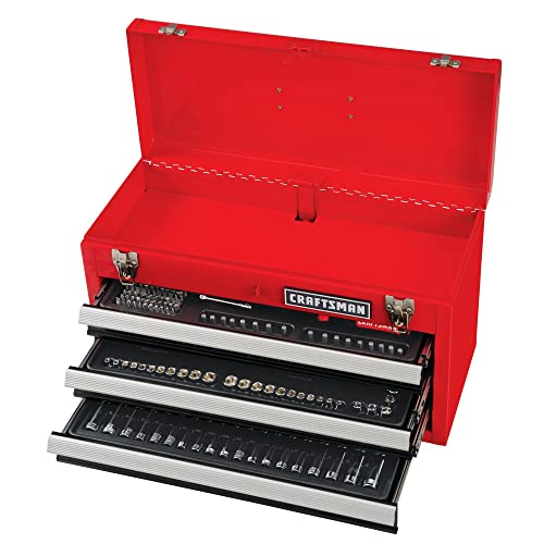 Craftsman Mechanic Tool Set, 215 Piece, Hand Box Set in Metal, 3 Drawers, Red (CMMT45303)