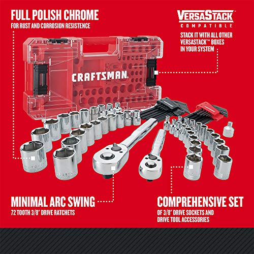 CRAFTSMAN Socket Set, 3/8 and 1/4-inch Drive, 71-Piece Mechanic Tool Set with VERSASTACK Storage (CMMT45071)