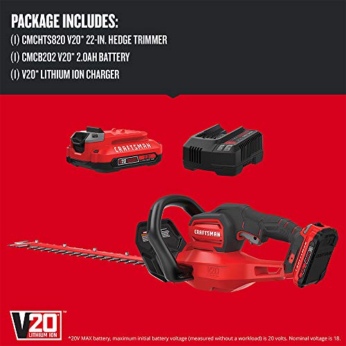 CRAFTSMAN V20* Cordless Hedge Trimmer, 22-Inch (CMCHTS820D1)