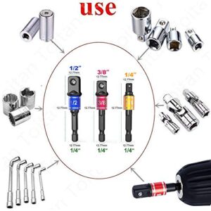 Impact Grade Driver Sockets Adapter Extension Set Drill Bit + Right Angle Driver, 3Pcs 1/4 3/8 1/2" Universal Socket Adapter Set, 105 Degree Right Angle Screwdriver set Drill Hex Bit Socket Adapter