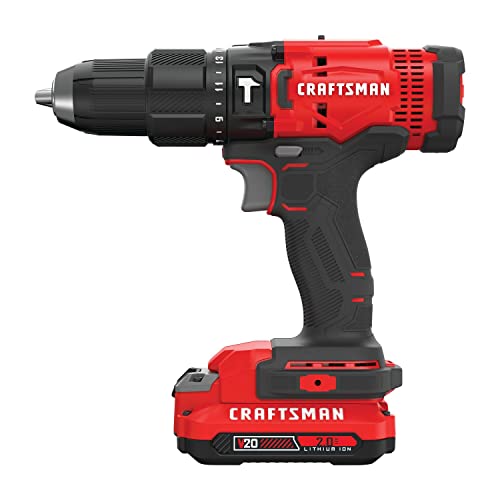 CRAFTSMAN 20V MAX Cordless Hammer Drill, Battery & Charger Included (CMCD711D1)