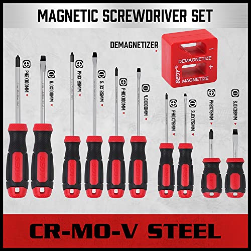 SEDY 11-Piece Magnetic Screwdriver Set, Includes 5x Slotted 5x Phillips Screwdriver and Magnetizer Demagnetize with Stuby Storage Case