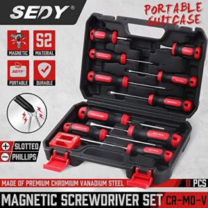 SEDY 11-Piece Magnetic Screwdriver Set, Includes 5x Slotted 5x Phillips Screwdriver and Magnetizer Demagnetize with Stuby Storage Case