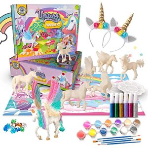 Unicorn Painting Kit for Girls - Paint Your Own Unicorn Craft Kit Toys w 2 Unicorn Headbands, Pegasus, Alicorn & DIY Unicorn Crafts - Unicorns Gifts for Girls - Paint Sets for Kids Ages 4-8