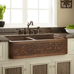 signature hardware 318919 33″ vine design farmhouse double basin copper kitchen sink