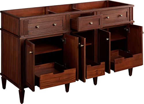 Signature Hardware 953347-60-RUMB-1 Elmdale 60" Free Standing Double Vanity Cabinet Set with Mahogany Cabinet, Vanity Top and Rectangular Undermount Sinks - Single Faucet Hole