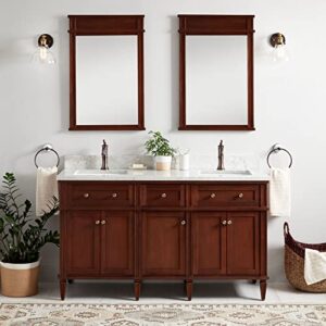 signature hardware 953347-60-rumb-1 elmdale 60″ free standing double vanity cabinet set with mahogany cabinet, vanity top and rectangular undermount sinks – single faucet hole