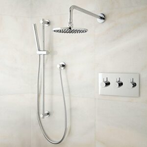 signature hardware 925942 tosca thermostatic shower system with rainfall shower head and hand shower – rough in included