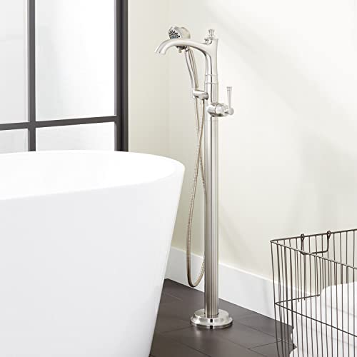 Signature Hardware 948654-LV Beasley Floor Mounted Tub Filler Faucet - Includes Hand Shower, Less Valve