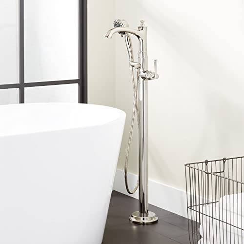 Signature Hardware 948654-LV Beasley Floor Mounted Tub Filler Faucet - Includes Hand Shower, Less Valve