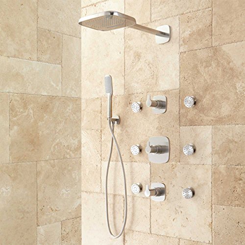 Signature Hardware 927745 Arin Thermostatic Shower System with Rain Shower Head, Hand Shower and 6 Body Sprays - Rough In Included