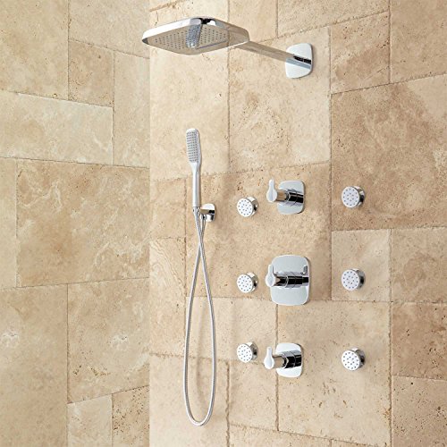 Signature Hardware 927745 Arin Thermostatic Shower System with Rain Shower Head, Hand Shower and 6 Body Sprays - Rough In Included