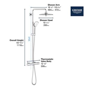 GROHE 26128002 Euphoria 260 CoolTouchThermostatic Shower System, 1.75 gpm, Starlight Chrome