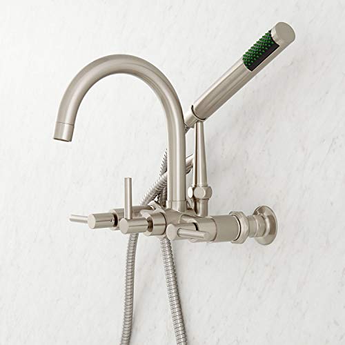 Signature Hardware 909038-2 Sebastian Wall Mounted Tub Filler Faucet with 2" Wall Couplers and Lever Handles - Includes 1.8 GPM Hand Shower, Valve Included