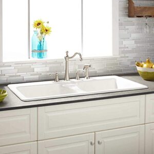 Signature Hardware 936612-43-4 Selkirk 43" Drop In Double Basin Cast Iron Kitchen Sink with 4 Faucet Holes at 8" Centers