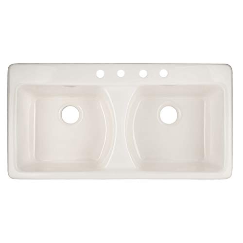 Signature Hardware 936612-43-4 Selkirk 43" Drop In Double Basin Cast Iron Kitchen Sink with 4 Faucet Holes at 8" Centers