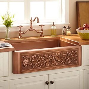 Signature Hardware 318918 32-3/4" Vine Design Farmhouse Single Basin Copper Kitchen Sink