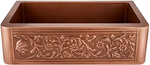 Signature Hardware 318918 32-3/4" Vine Design Farmhouse Single Basin Copper Kitchen Sink