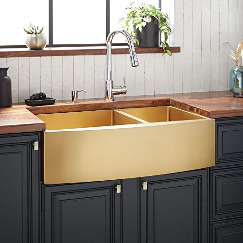 Signature Hardware 944665-36 Atlas 36" Farmhouse Double Basin Stainless Steel Kitchen Sink