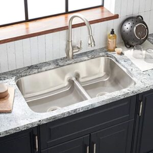 signature hardware 948495 cypress 34″ undermount 60/40 double basin stainless steel kitchen sink