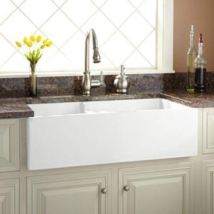 signature hardware 406509 risinger 36″ farmhouse 60/40 double basin fireclay kitchen sink