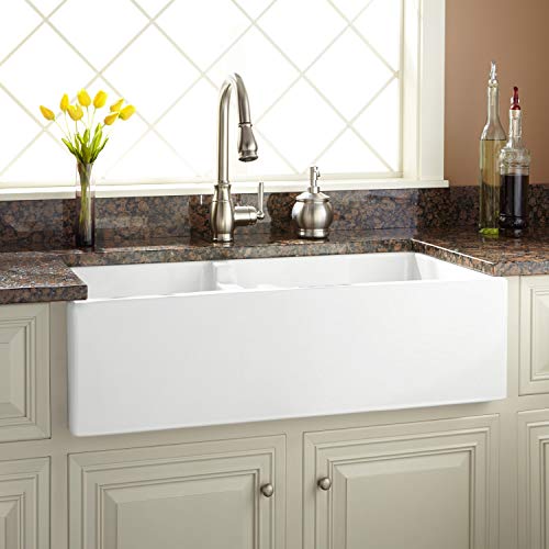 Signature Hardware 406509 Risinger 36" Farmhouse 60/40 Double Basin Fireclay Kitchen Sink