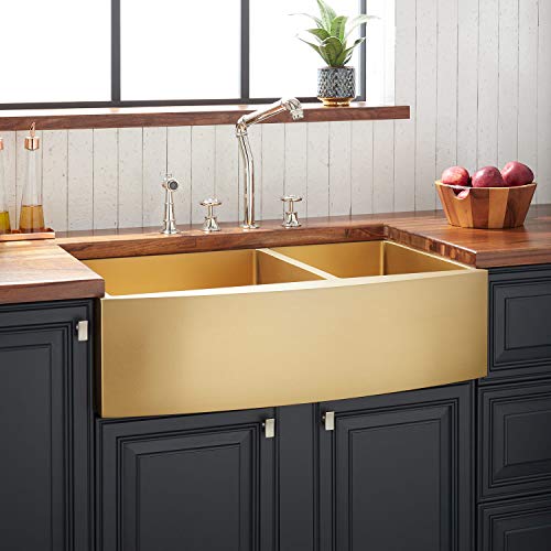 Signature Hardware 944657-33 Atlas 33" Farmhouse Double Basin Stainless Steel Kitchen Sink