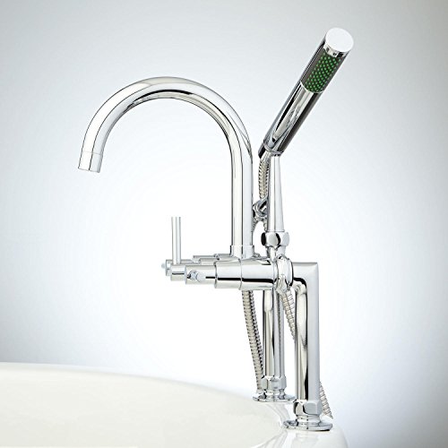 Signature Hardware 909040-6 Sebastian Deck Mounted Tub Filler Faucet with 6" Deck Couplers - Includes Hand Shower, Valve Included