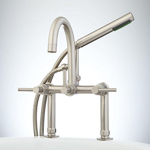 Signature Hardware 909040-6 Sebastian Deck Mounted Tub Filler Faucet with 6" Deck Couplers - Includes Hand Shower, Valve Included